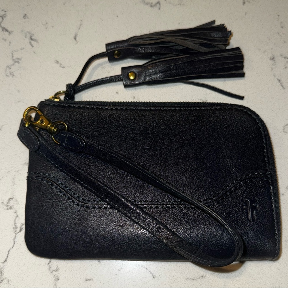 Frye Navy Blue Leather Wristlet with Fringe Tassel - Picture 2 of 4